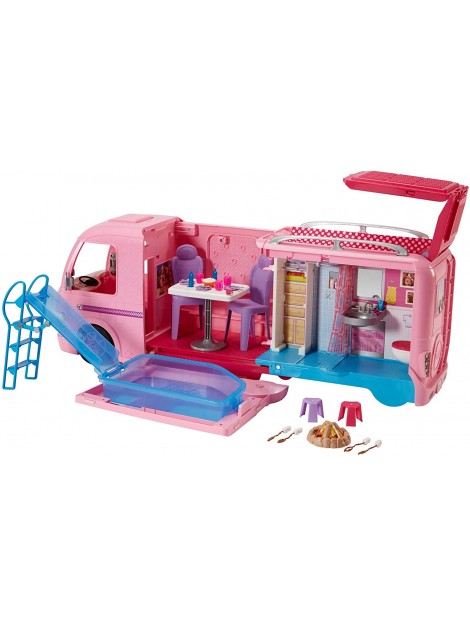 Barbie Camper dei Sogni per Bambole con Piscina, Bagno, Cucina e